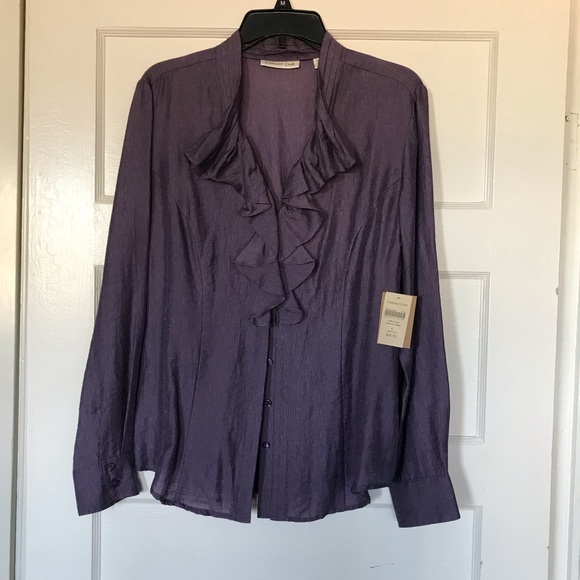 NEW Coldwater Creek Purple Ruffle blouse Woman's Size Large 14-16 - Picture 2 of 8